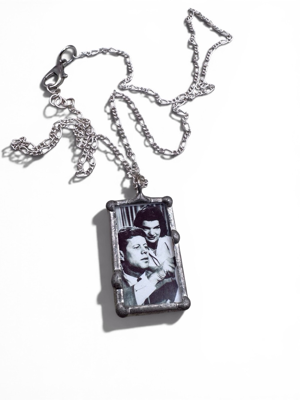 Silver-Tone Rectangular Photo Pendant Necklace - Black & White